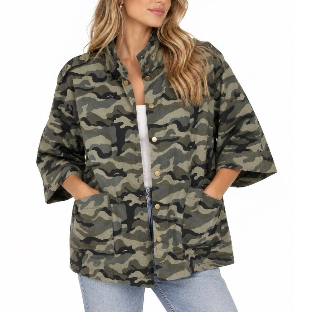 Sugarlips Camo Print Cargo Jacket Size XS Gorpcore Military Utility Shirt Jacket